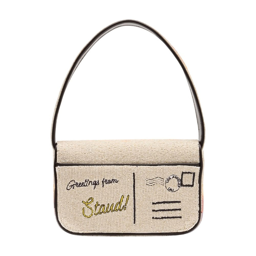 Staud Canvas with beaded embellishment shoulder bag in beige