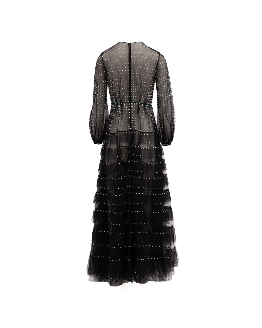 Long Sleeve Evening Tulle Dress Black