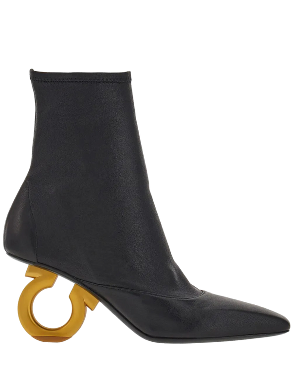 Ferragamo Lambskin and goatskin ankle boot in black