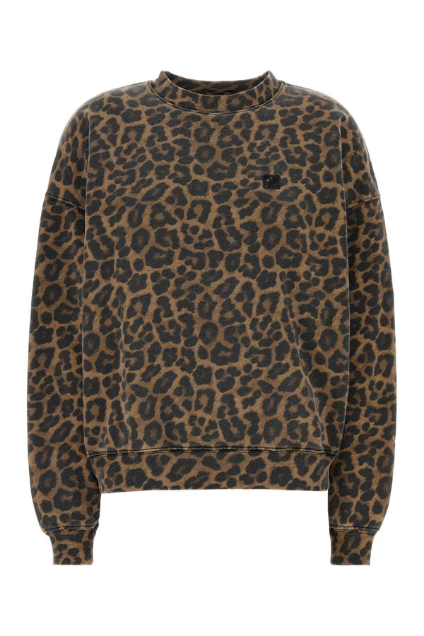 Printed Cotton Oversize Miles Sweatshirt Blackandbrownleopard Exterior: Felpe