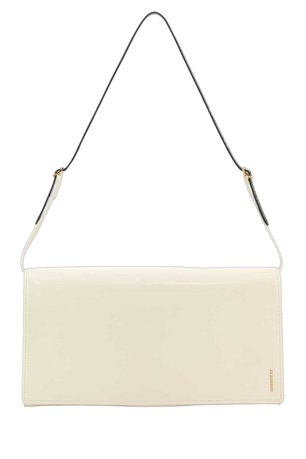 Jil Sander Exterior: 100% Calf; Lining: 100% Nappa leather; Finishing: Golden metal shoulder bag in beige