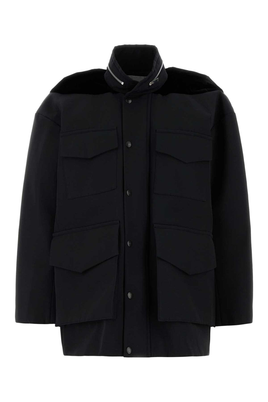 Sacai Bonding Exterior: 60% Cotton 40% Nylon; Lining: 100% Cupro down jacket in black