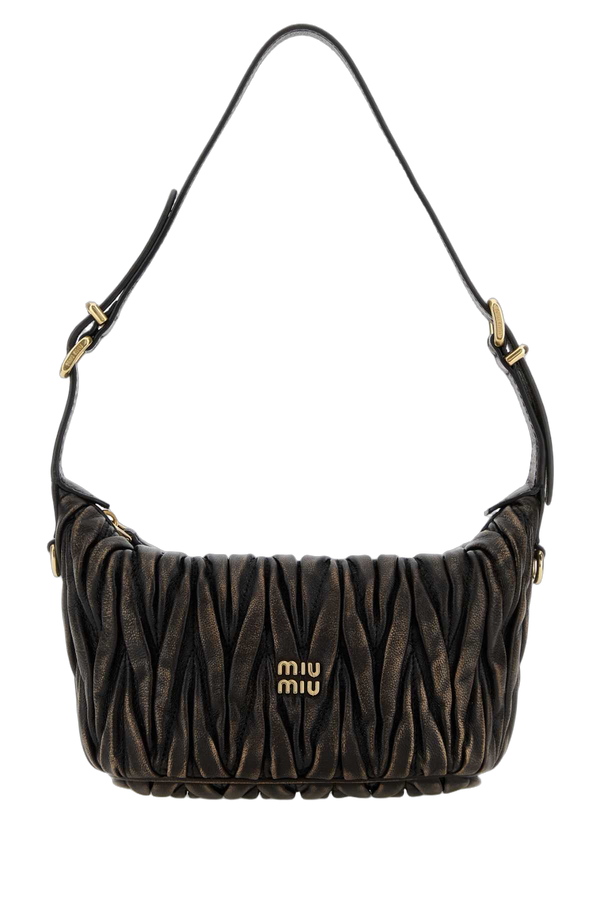 Miu Miu Exterior: 100% Leather; Lining: 100% Fabric; Finishing: Golden metal shoulder bag in brown