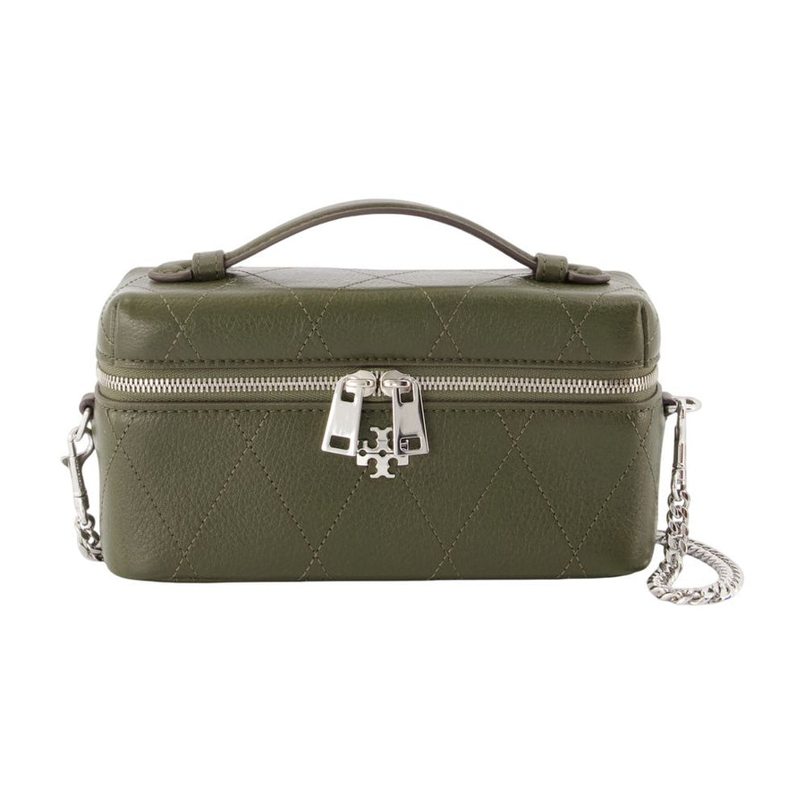 Charlie East West Toiletry Bag - Tory Burch Leather Khaki Calfskin Accessories / Wallets