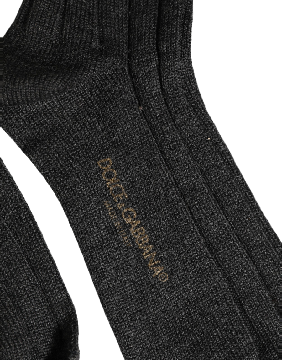 Dark Gray Wool Logo Calf Long Ribbed Accessory Socks Acrylic Alpaca Clothing