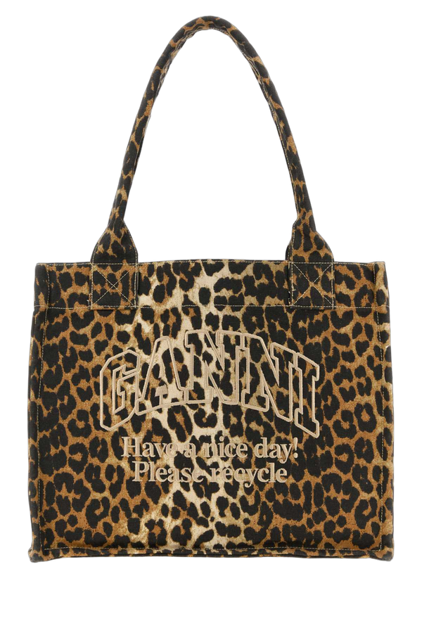 Ganni Easy 100% Fabric tote bag in brown