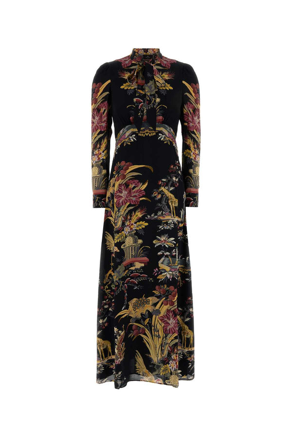 Printed Crepe Long Dress X0813 Abiti