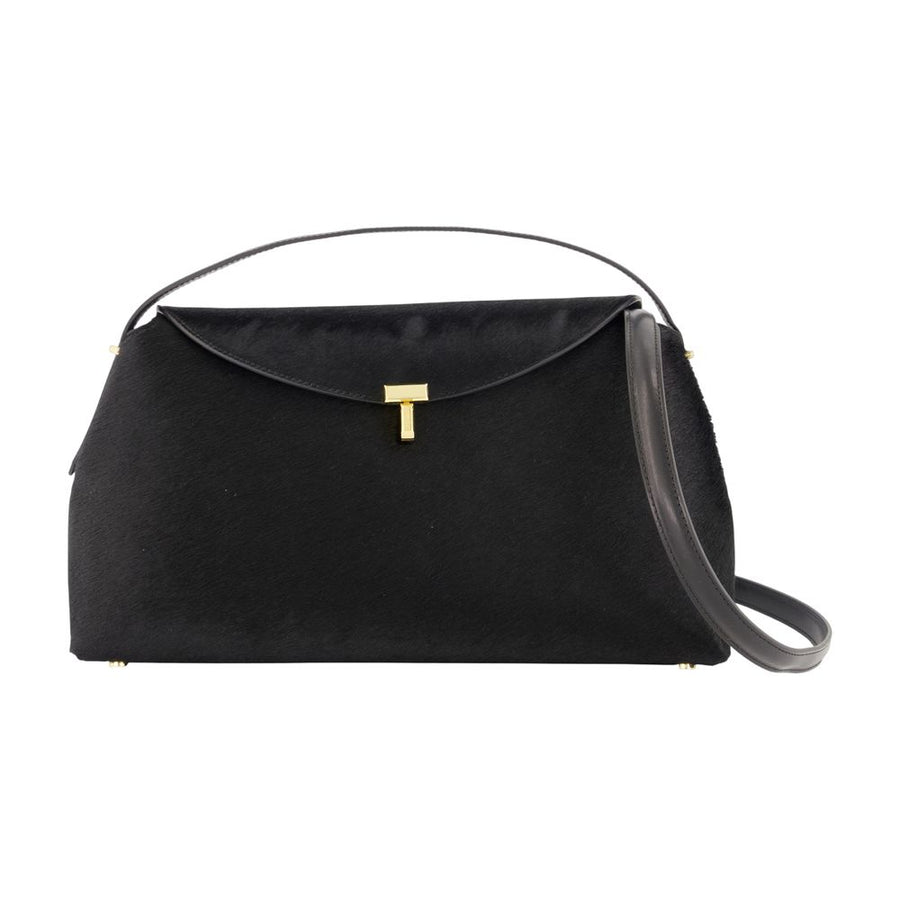 T-Lock Pony Hair Top Handle Purse - Toteme Leather Black Calfskin Bags / Handbags-purses