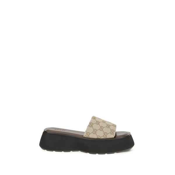 Gucci Upper 65% Polyester platform sandal in beige
