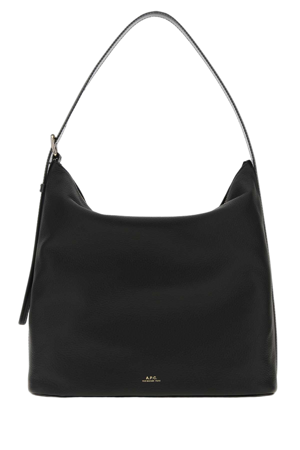 A.P.C. Exterior: 100% Leather; Lining: 100% Fabric; Finishing: Platinum shoulder bag in black