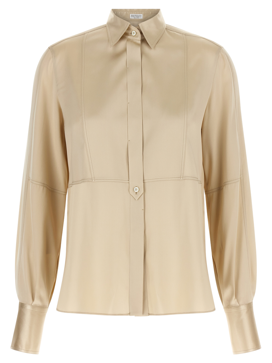 Brunello Cucinelli Fine stretch silk satin blouse in beige