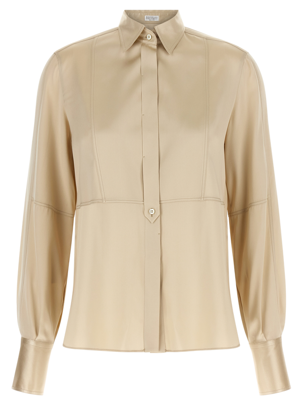 Brunello Cucinelli Fine stretch silk satin blouse in beige