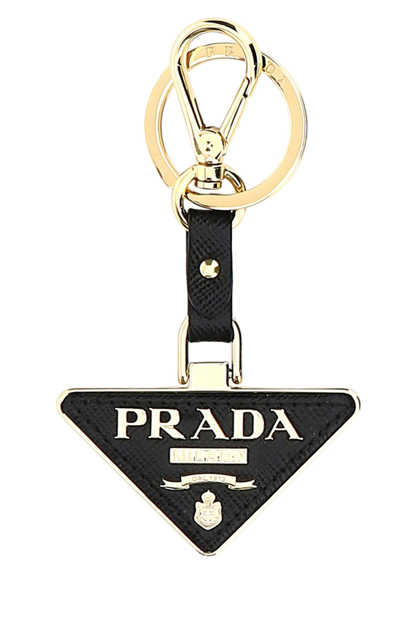 Prada Steel and calf leather key case in black