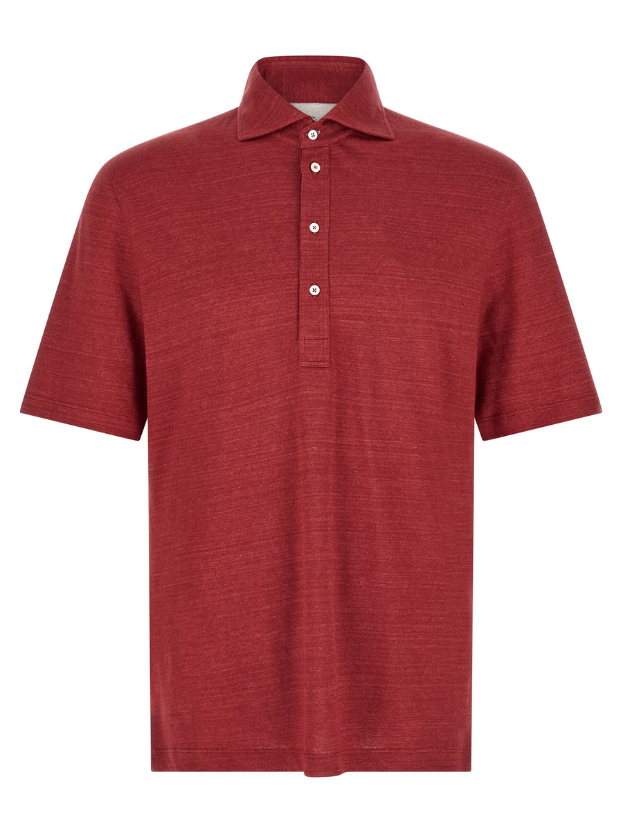 Brunello Cucinelli 74% linen polo shirt in red