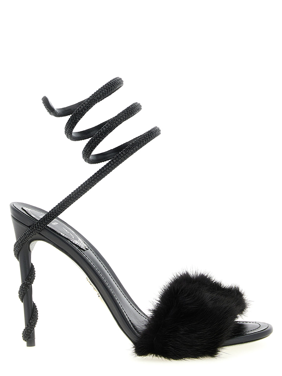Rene Caovilla Black leather heels in black