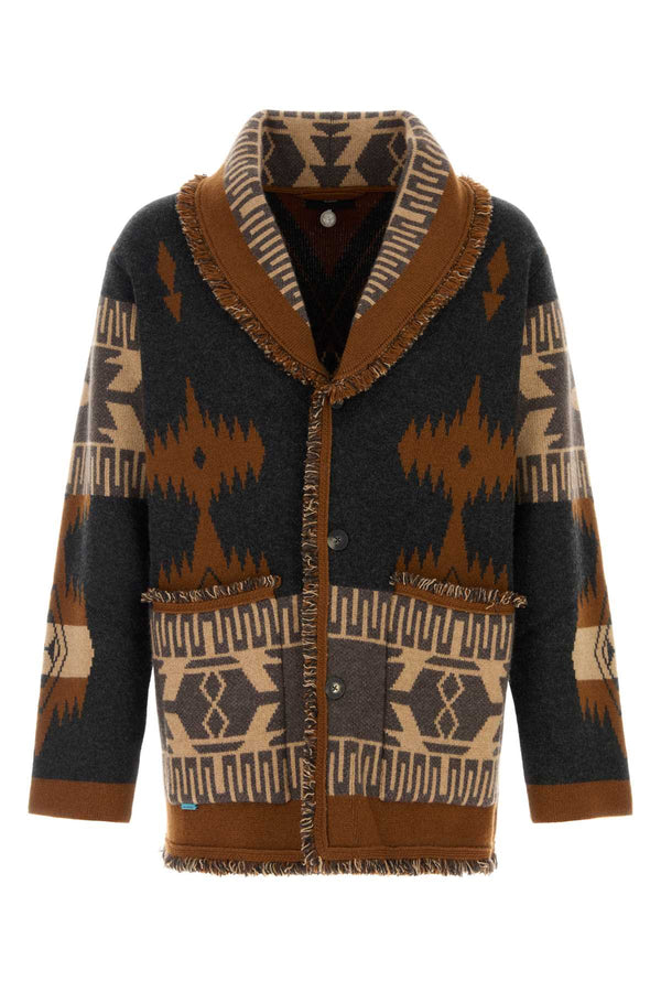 Embroidered Cashmere Icon Cardigan Charcoaltabacco Exterior: Maglie