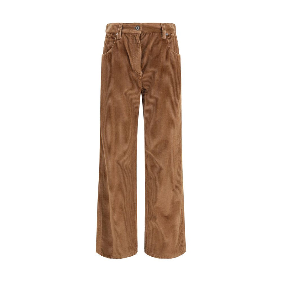 Brown Cotton Casual Pants