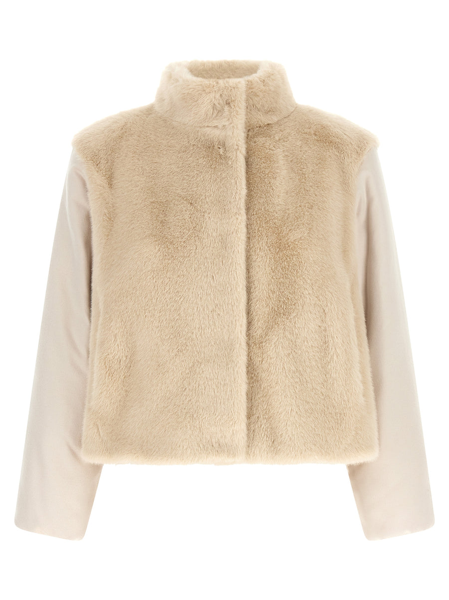 Beige Polyester Full-Length Jacket Clothing