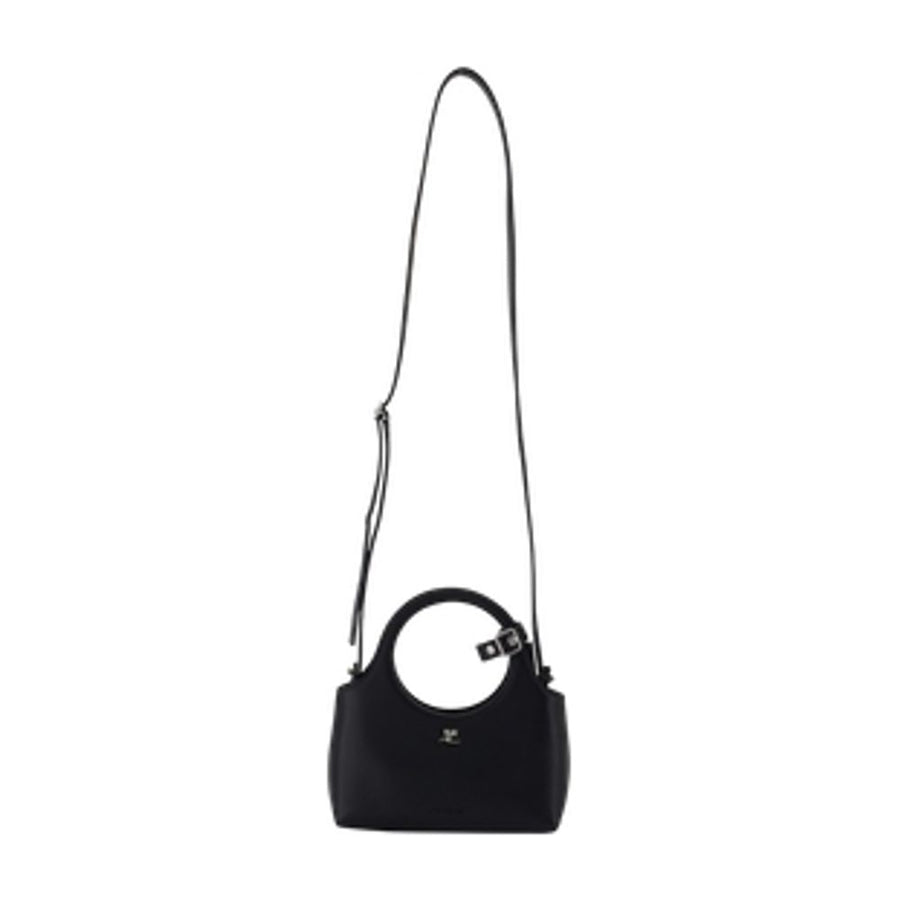 Courreges calfskin top handle bag in black