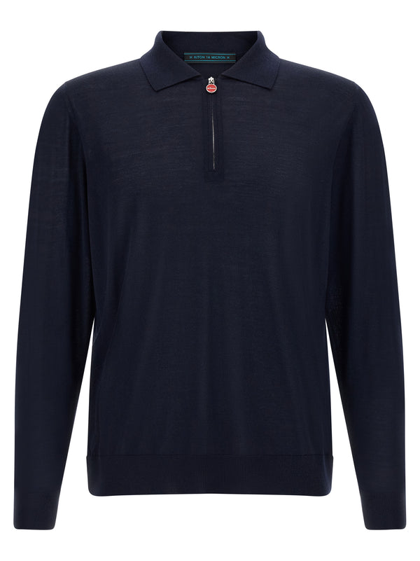 Kiton 100% wool polo shirt in navy