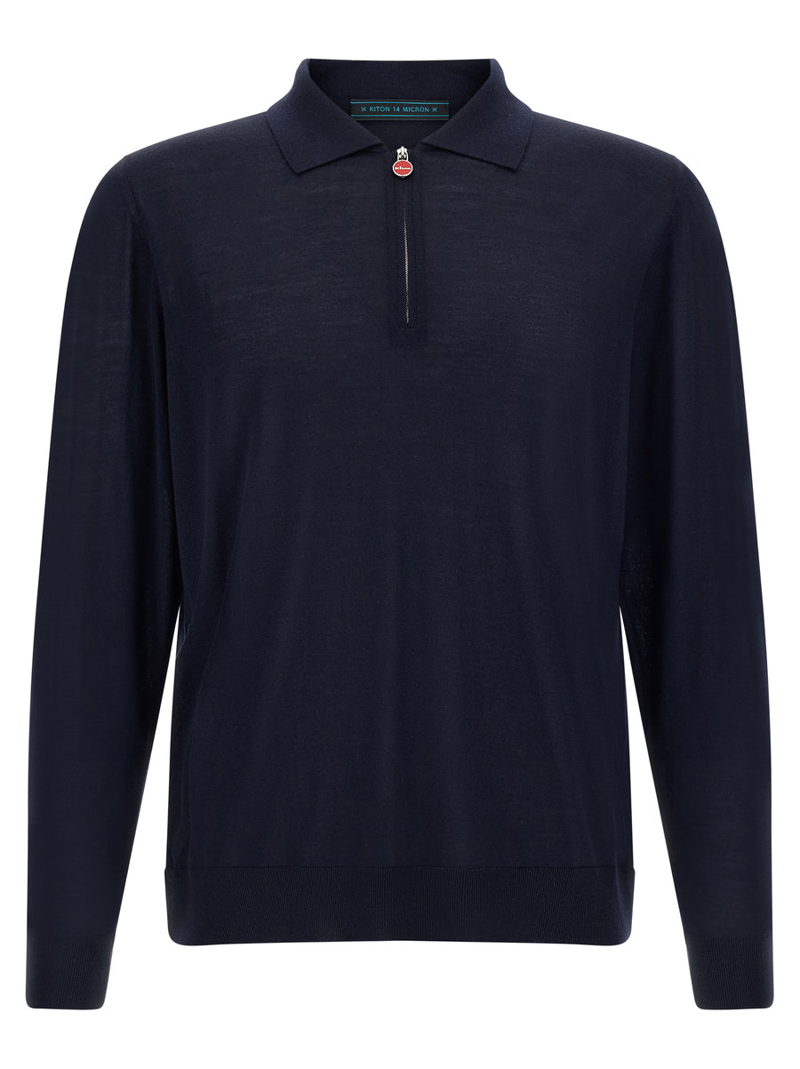 Kiton 100% wool polo shirt in navy