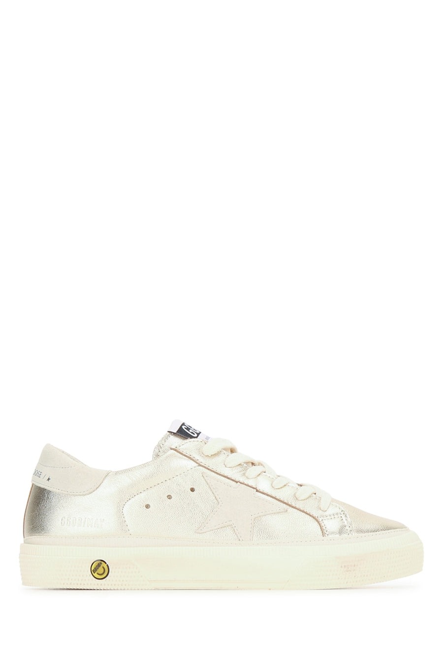 Golden Goose Deluxe Brand Laminated Suede upper with laminated metallic heel and side panels sneaker in white