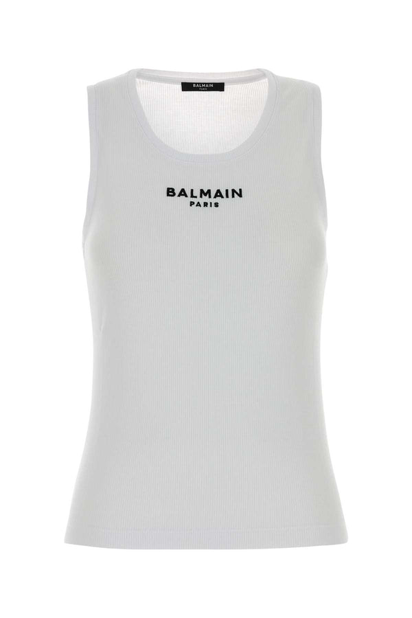 Balmain Paris 100% Cotton tank top in white