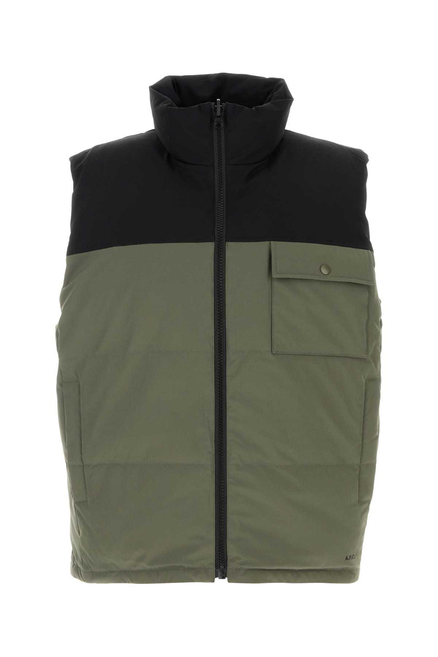 A.P.C. Exterior: 92% Polyester 8% Elastane; Interior: 92% Polyester 8% Elastane; Padding: 100% Polyester down jacket in green