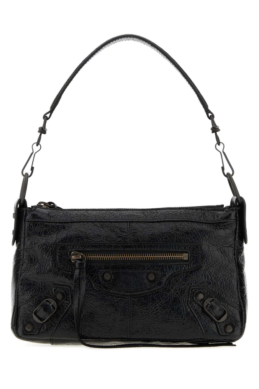 Balenciaga City Exterior: 100% Lamb Lining: 100% Fabric Finishing: Gunmetal shoulder bag in black