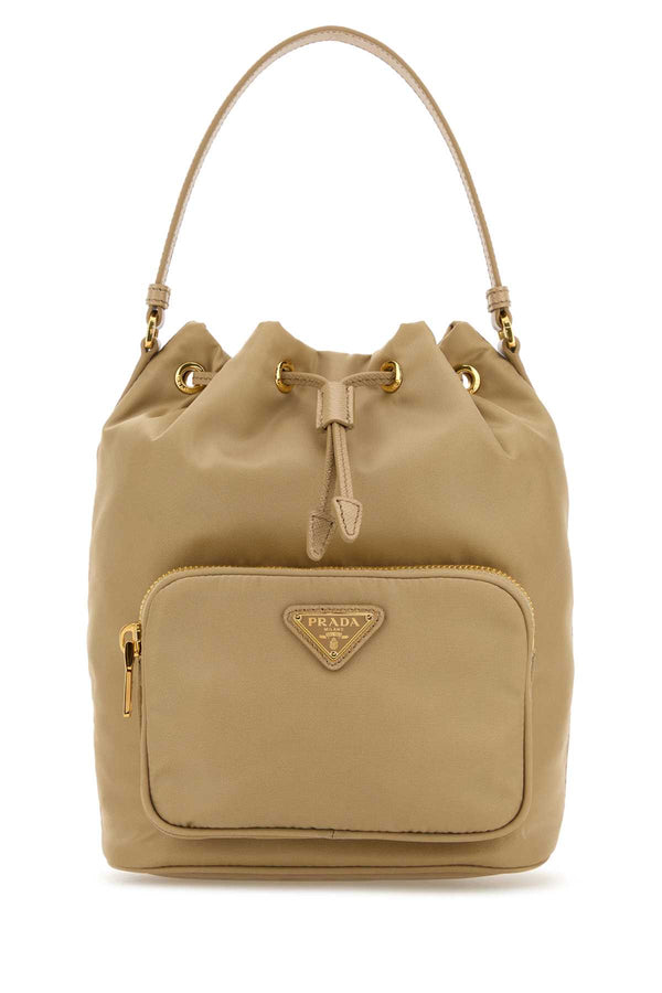 Prada Exterior: 100% Re-Nylon bucket bag in beige