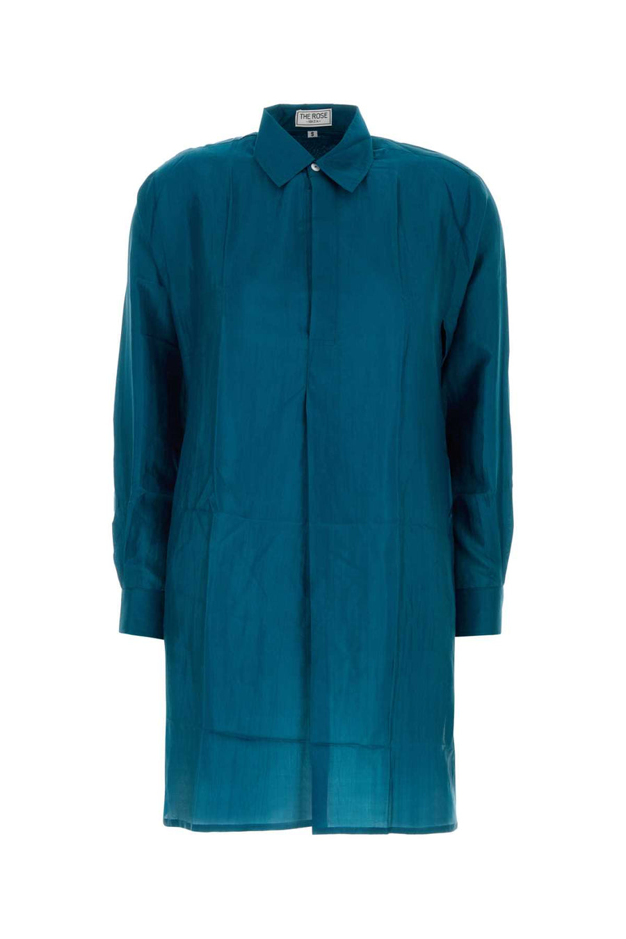 The Rose Ibiza Shirt 100% Silk shirt dress in teal