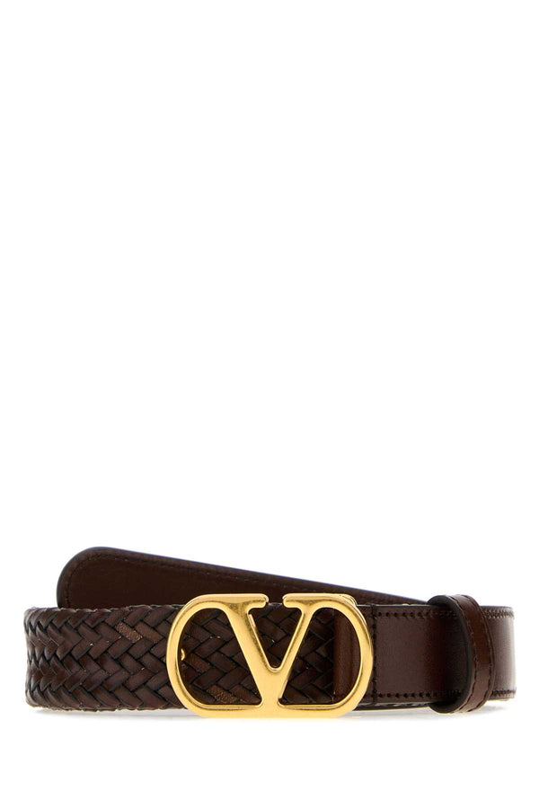 Valentino Garavani 100% Leather; Golden metal finishing belt in brown