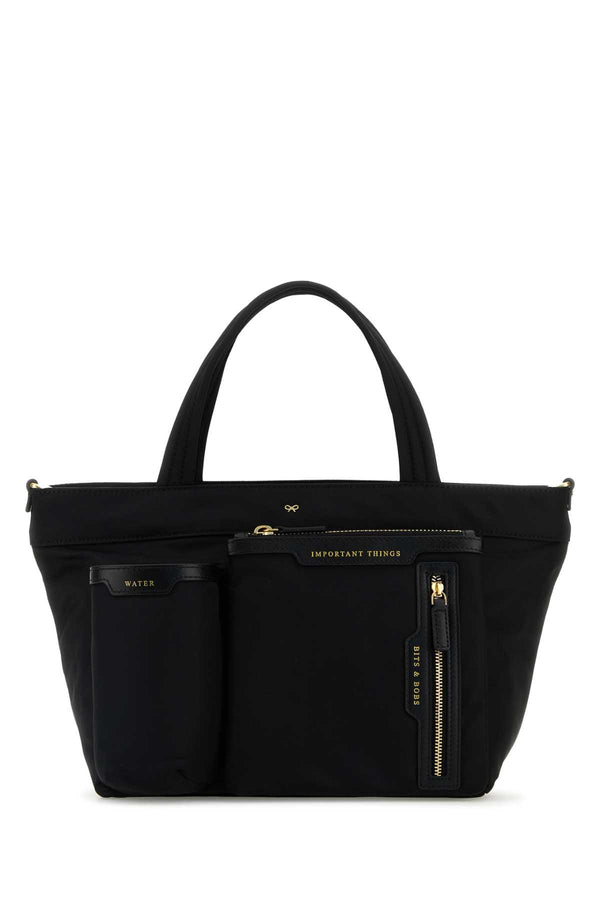 Anya Hindmarch 100% Econyl (100% Recycled Nylon) with 100% leather trim tote bag in black