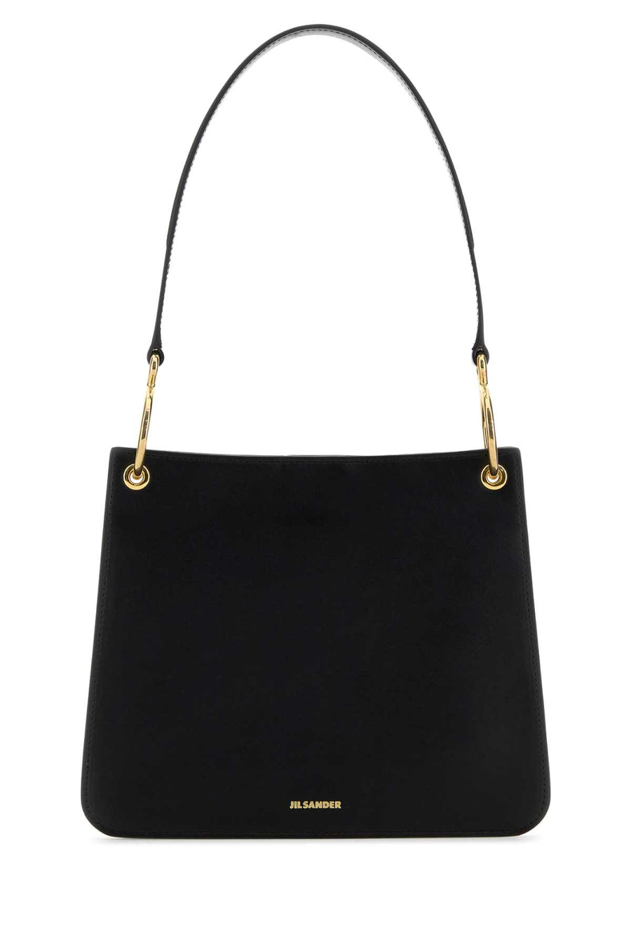 Jil Sander Exterior: 100% Ovine leather; Lining: 100% Leather; Finishing: Golden metal shoulder bag in black