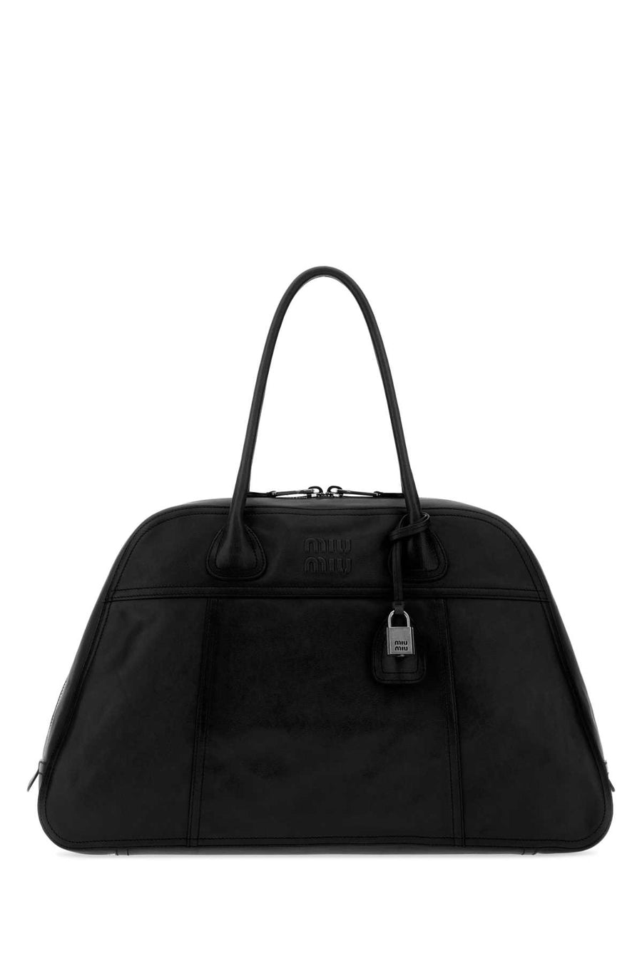 Miu Miu Exterior: 100% Calf Lining: 100% Fabric Finishing: Silver metal shoulder bag in black