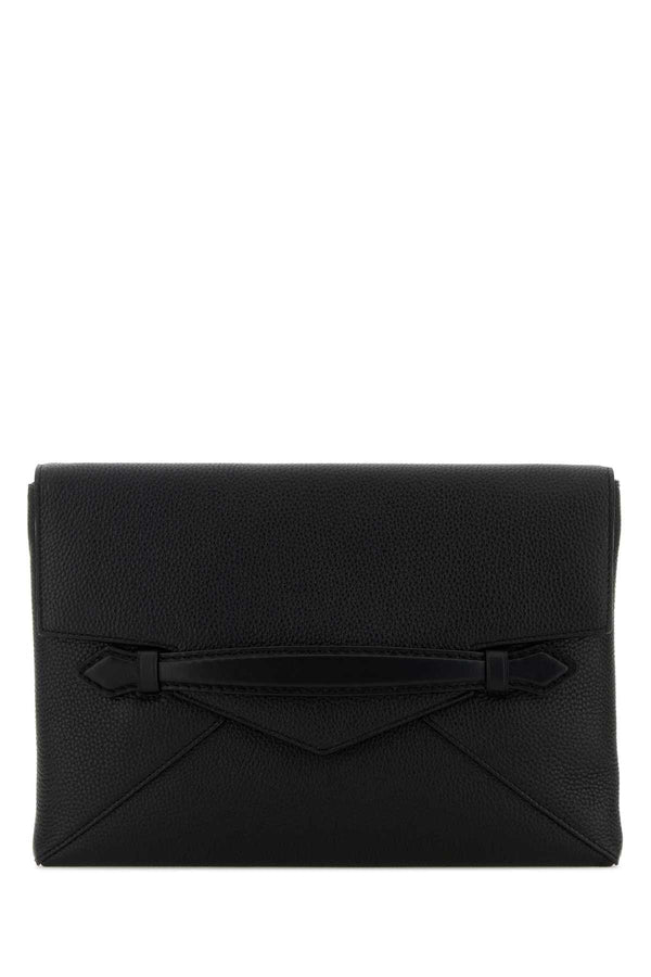 Montblanc Envelope Exterior: 100% Leather; Lining: 100% Fabric; Finishing: Silver metal clutch in black