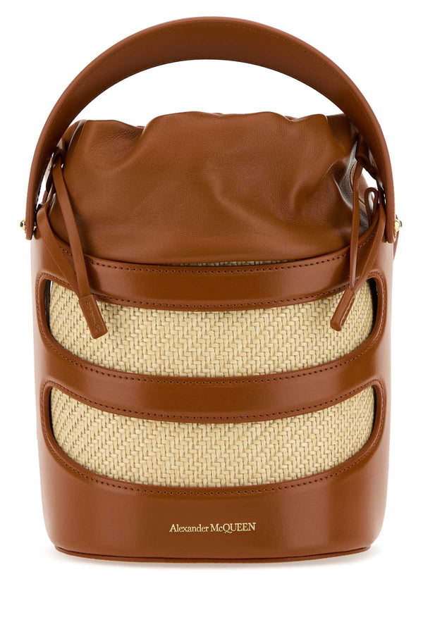 Alexander McQueen Rise Exterior: 100% Calf bucket bag in tan