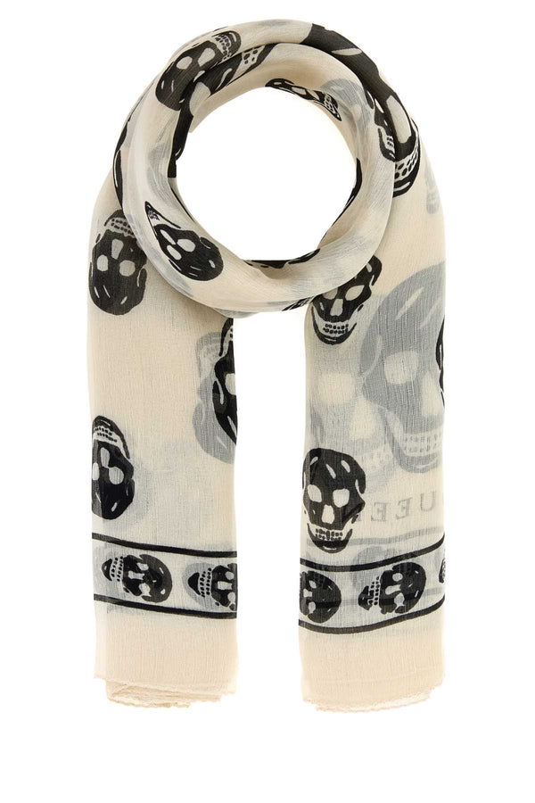Alexander McQueen Skull 100% Silk scarf in beige