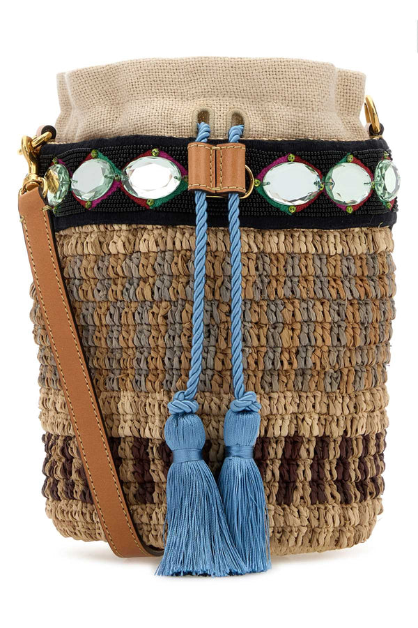 Valentino Garavani Bucket Exterior: 100% Raffia bucket bag in multicolor