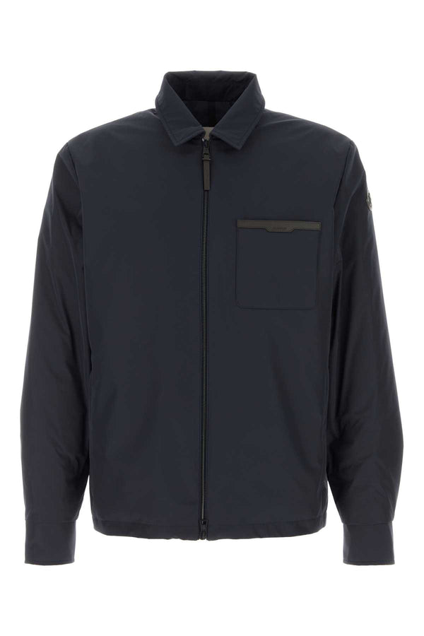 Moncler Shirt Outer: 100% Polyester; Leather Tag: 100% Real Leather; Leather Inserts: 100% Real Leather jacket in navy