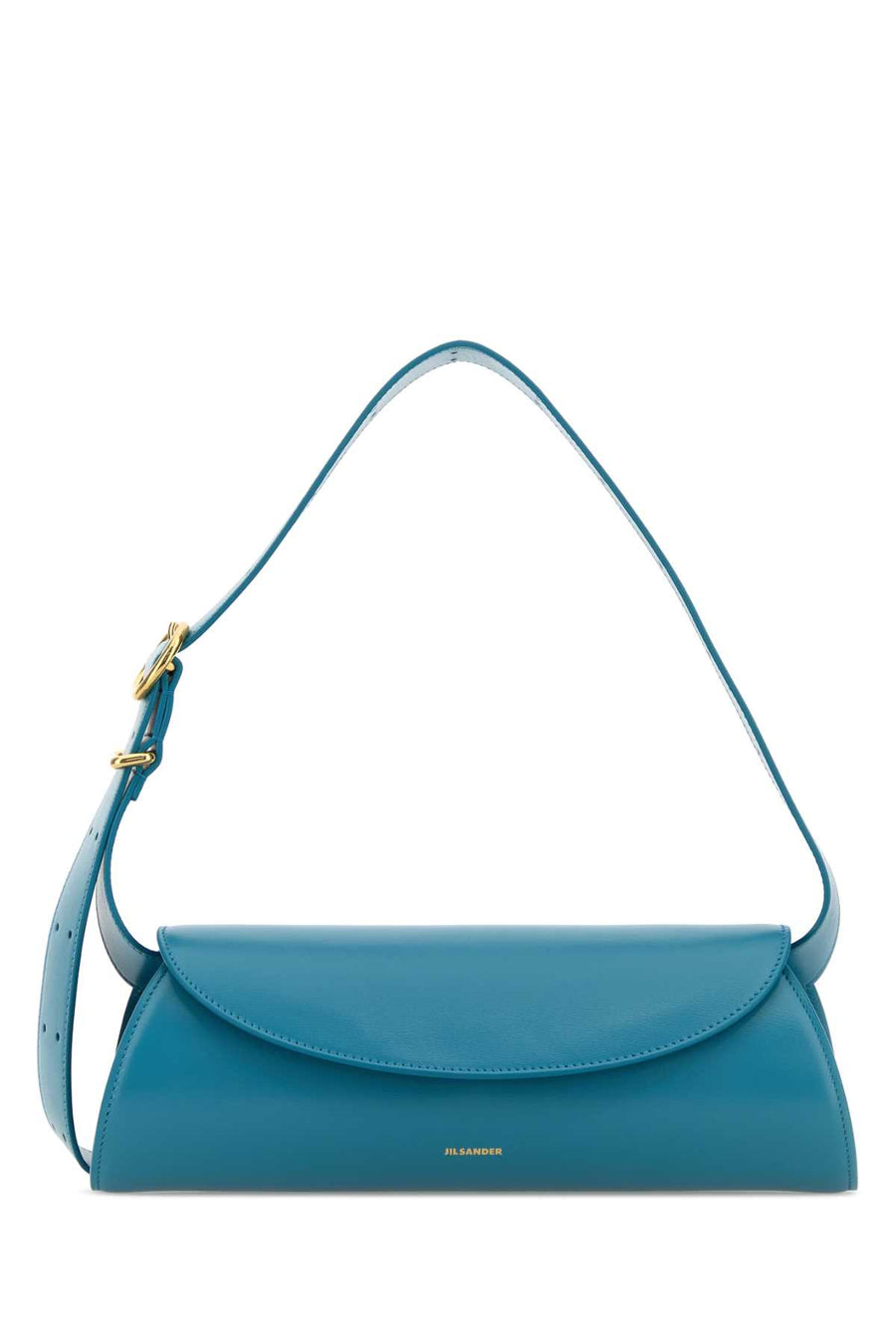 Jil Sander Exterior: 100% Calf. Lining: 100% Nappa leather. Finishing: Golden metal shoulder bag in blue