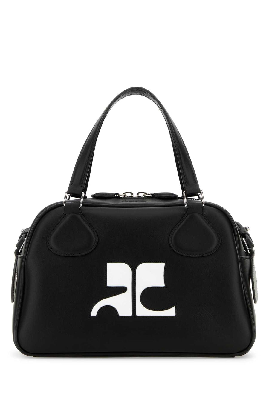 Courreges Bowlingbag Exterior: 100% Calf Leather; Lining: 100% Fabric; Finishing: Silver metal handbag in black