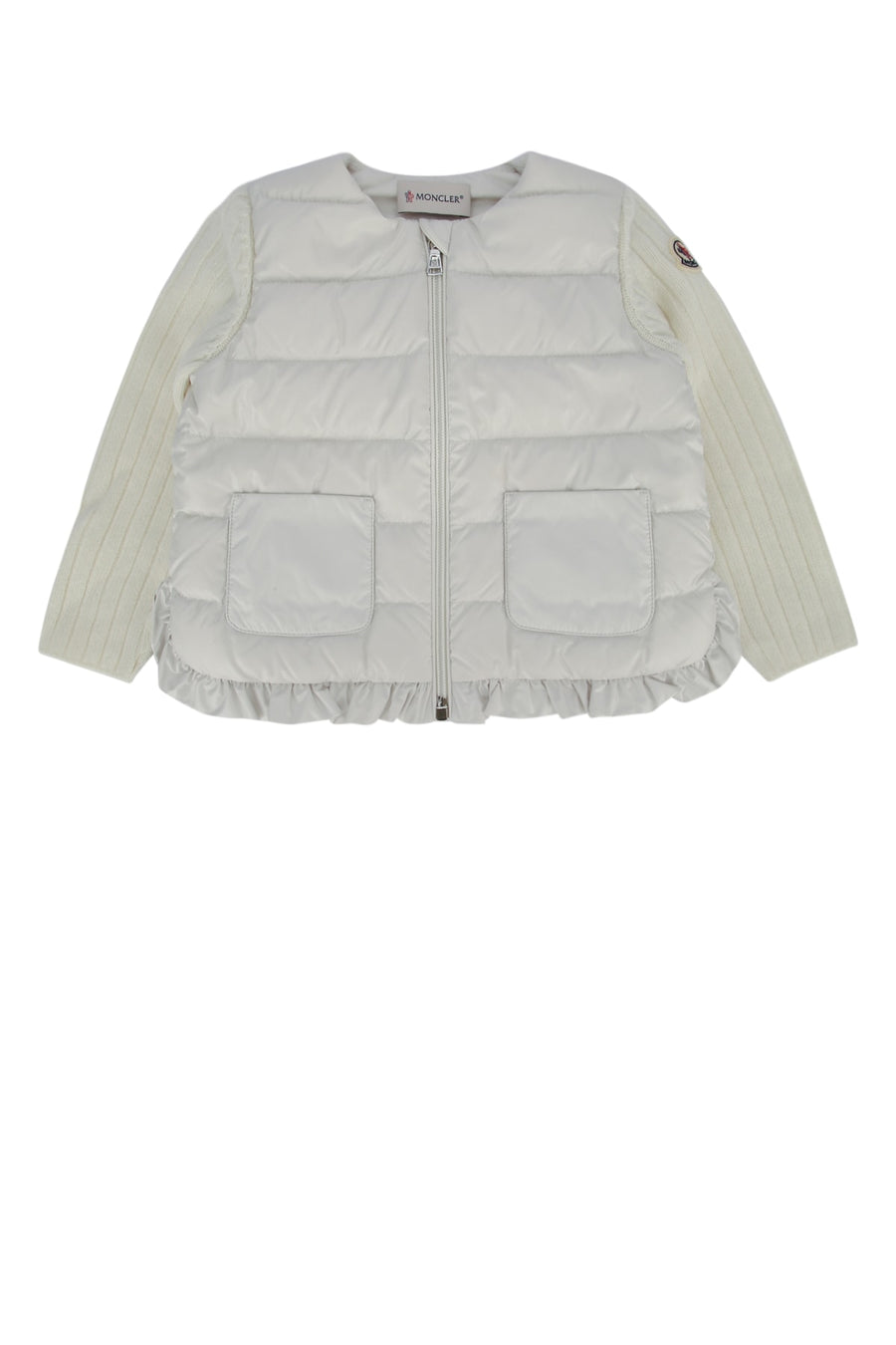 Moncler Jr Quilted nylon with ribbed-knit sleeves down jacket in white