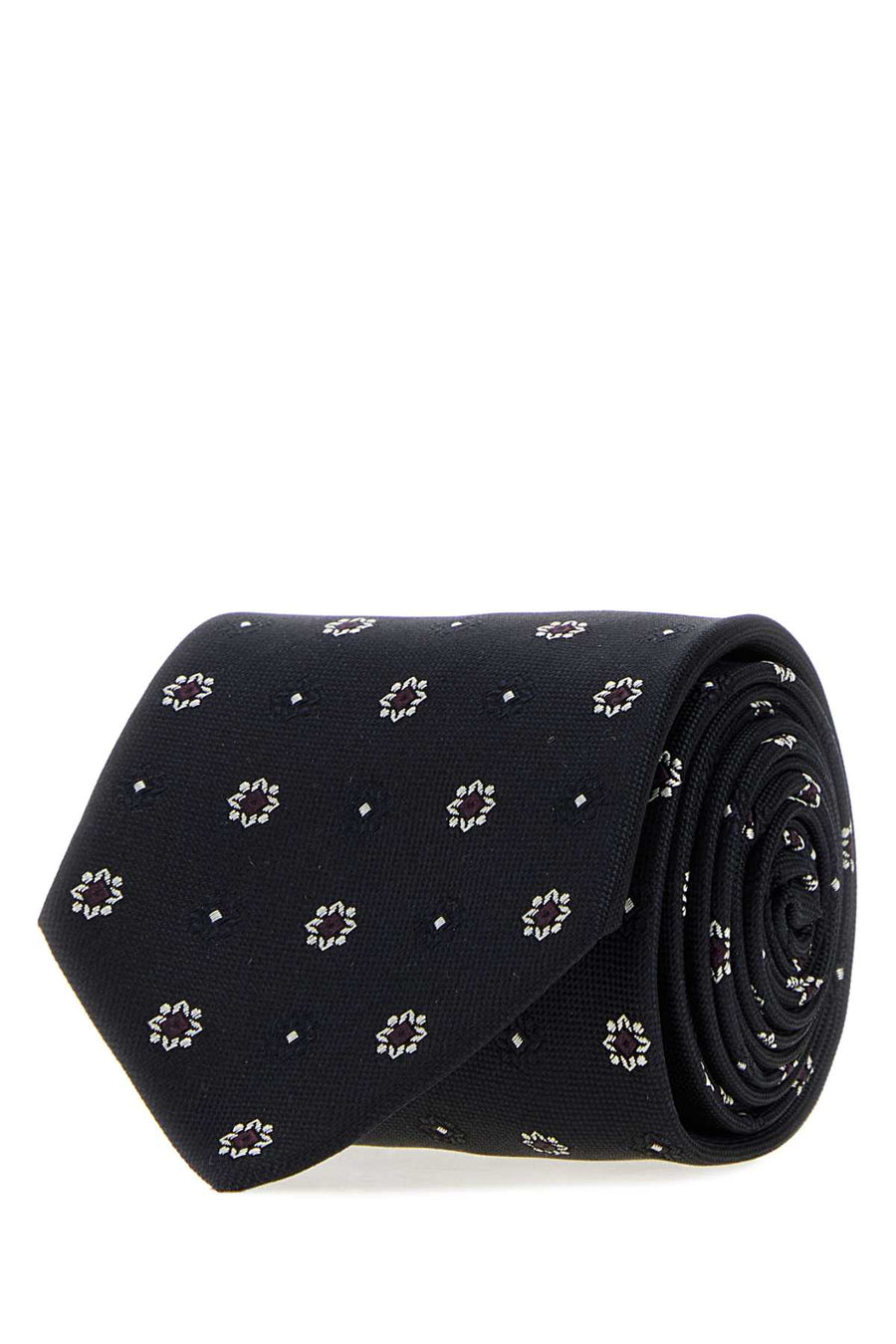 Embroidered Jacquard Tie Navyivory Exterior: Silk Lining: Cravatte E Papillon
