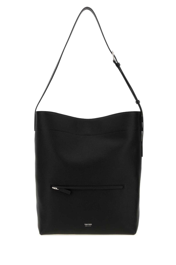 Tom Ford Leather Exterior: 100% Leather; Lining: 100% Fabric; Finishing: Silver metal shoulder bag in black