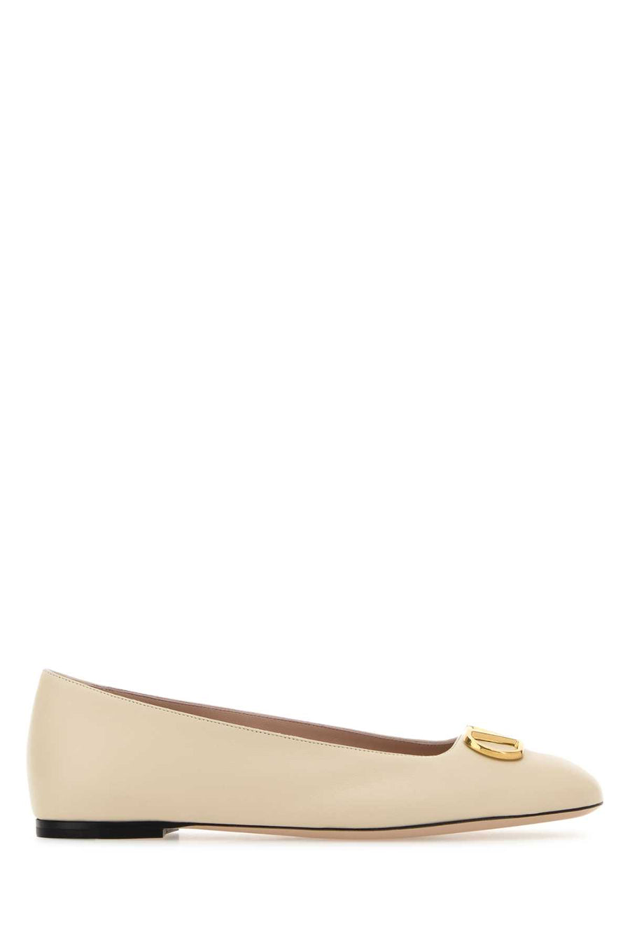 Valentino Garavani Vlogo Lambskin leather flat in beige