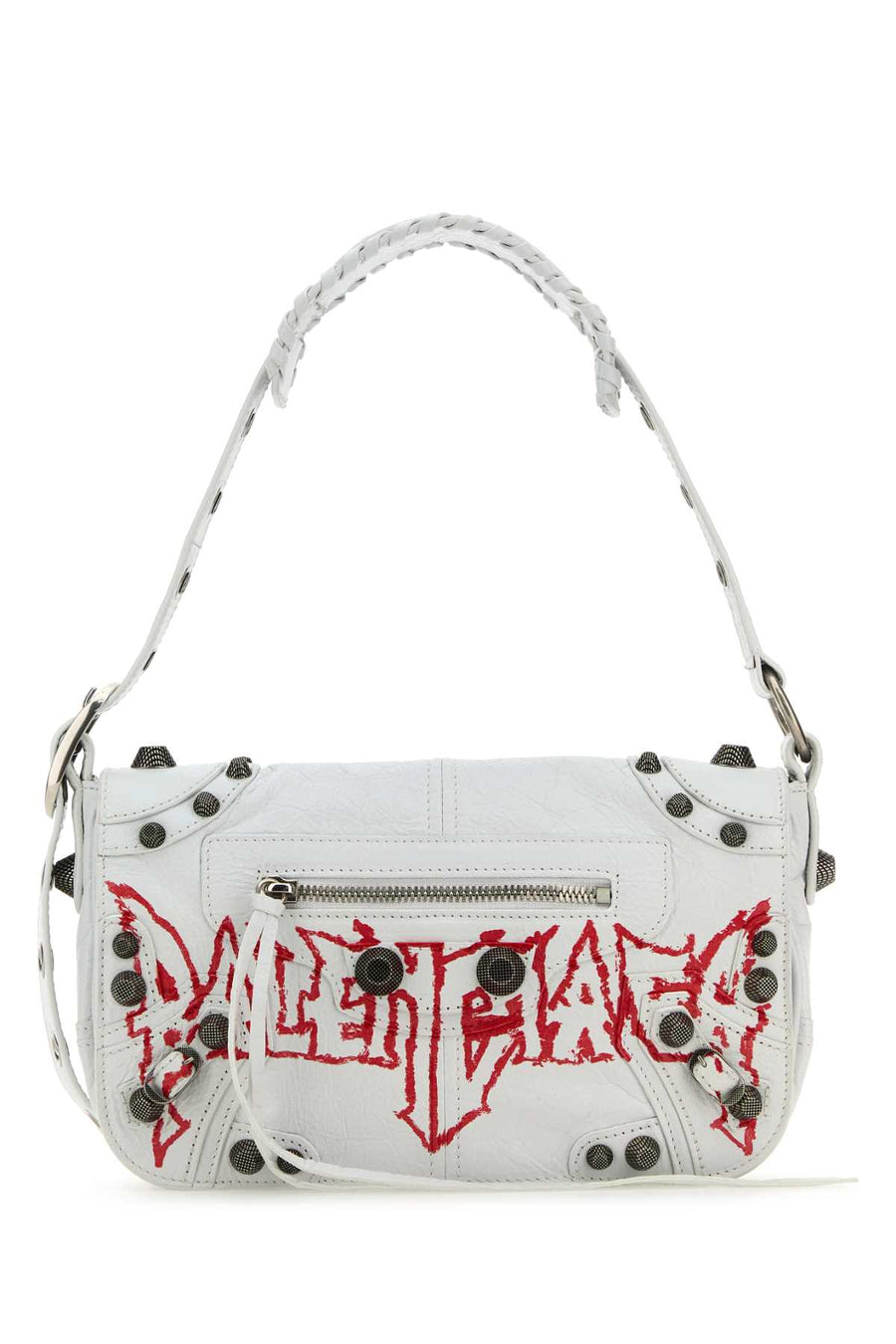 Balenciaga Exterior: 100% Lamb Lining: 100% Lamb Finishing: Antiqued silver metal shoulder bag in white