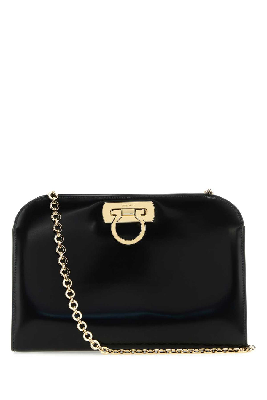 Ferragamo Exterior: 100% Calf; Lining: 100% Leather; Finishing: Platinum clutch in black