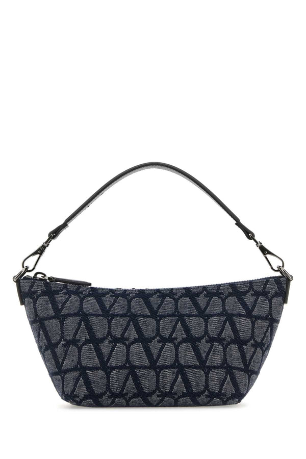 Valentino Garavani Exterior: 100% Fabric; Lining: 100% Leather; Finishing: Enameled metal shoulder bag in navy