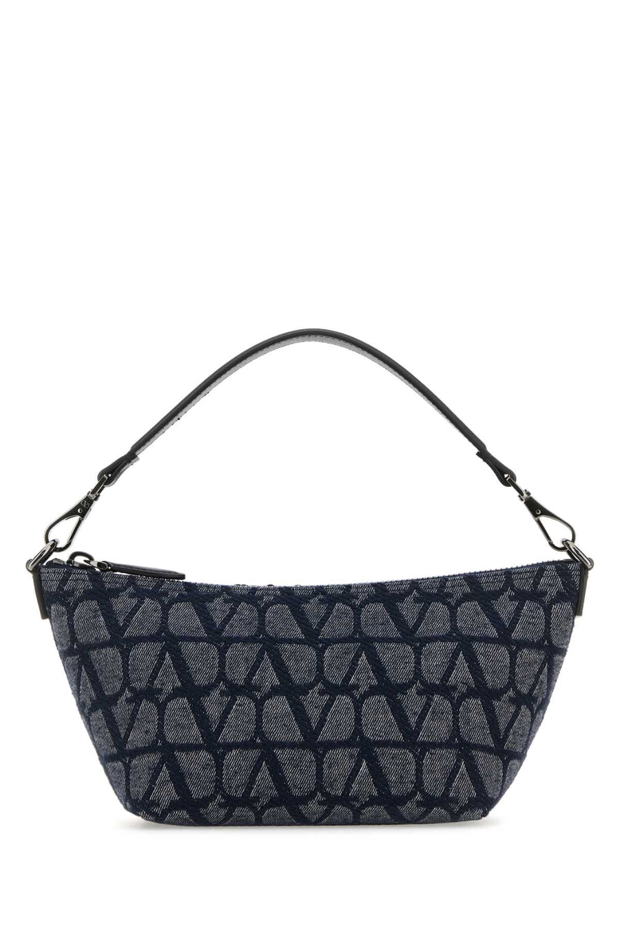 Valentino Garavani Exterior: 100% Fabric; Lining: 100% Leather; Finishing: Enameled metal shoulder bag in navy